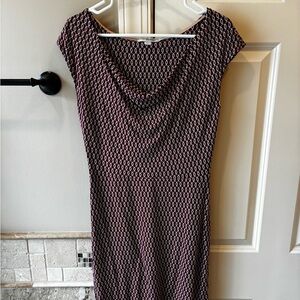 Boden Burgundy and White Geometric Midi Dress